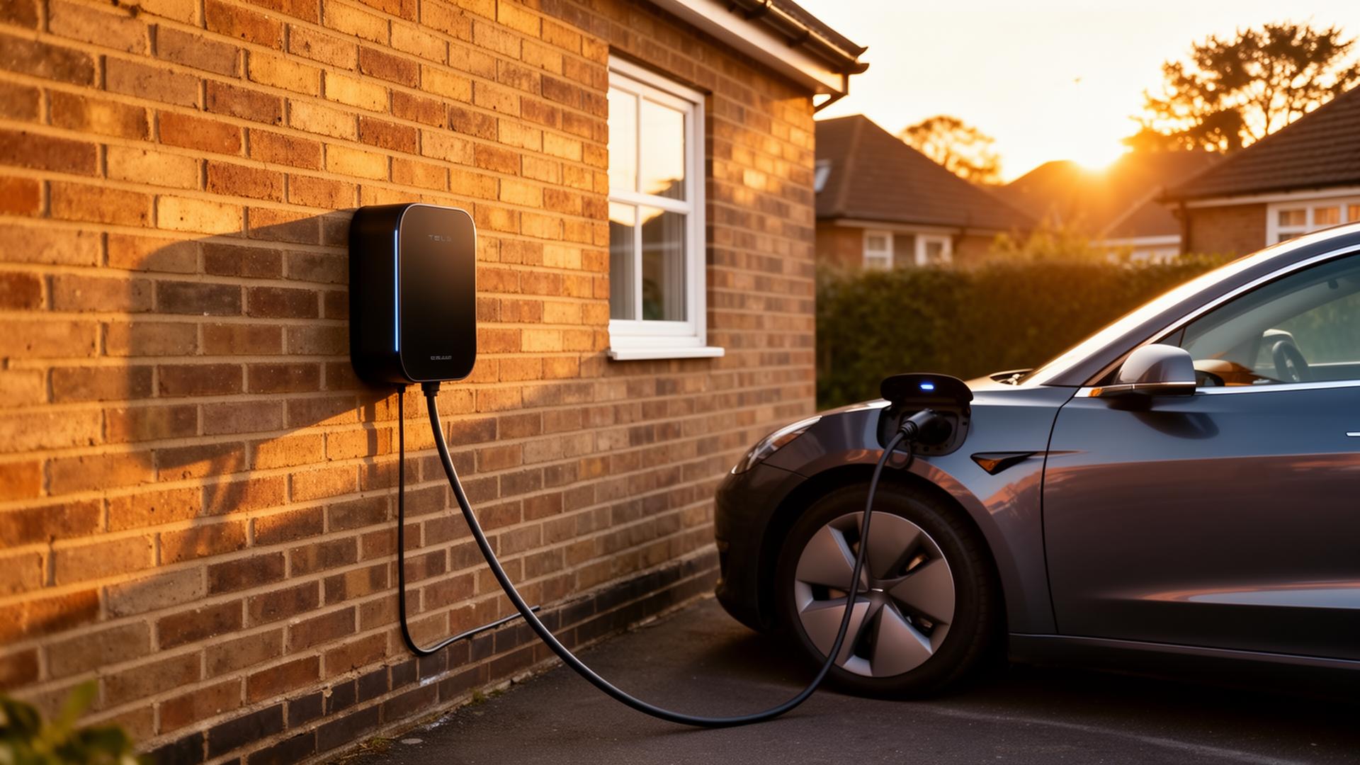 Home EV charger installation in Reigate by ElectroSafe — black wall-mounted unit charging electric car